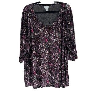 Catherines Womens Velvet Burnout Tunic Top Size 3X Purple Paisley Scoop Neck